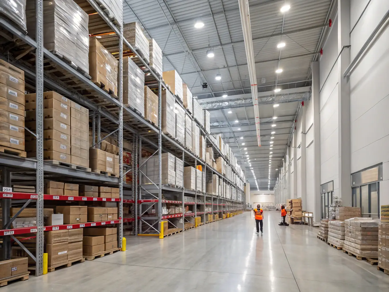 Logistics staff are efficiently managing inventory in a well-organized warehouse, highlighting PACO GROUP INTERNATIONAL LLC's temporary employment placement services.